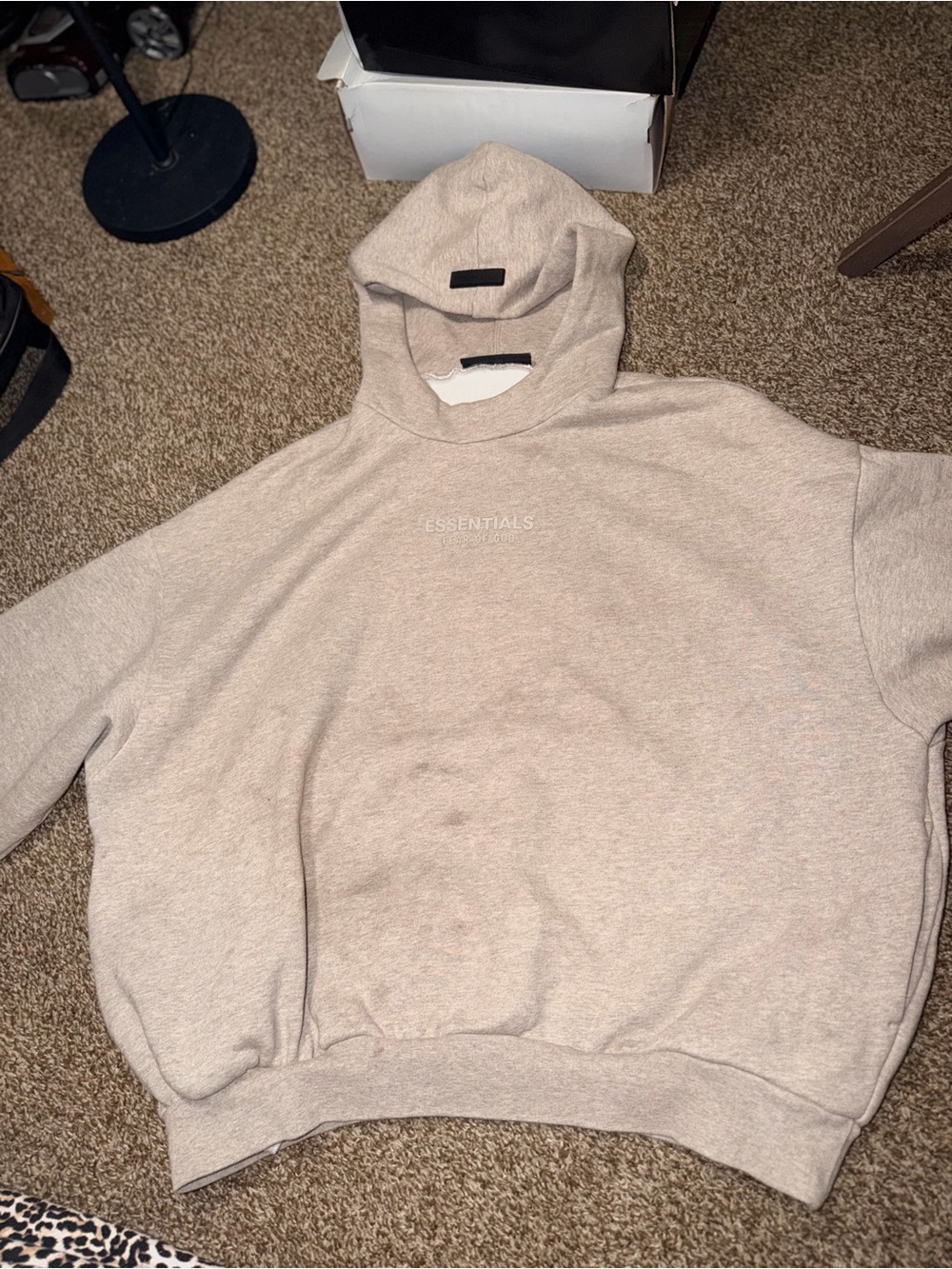 ESSENTIALS Men's Hoodie - Light Beige Minimal Logo Pullover Large